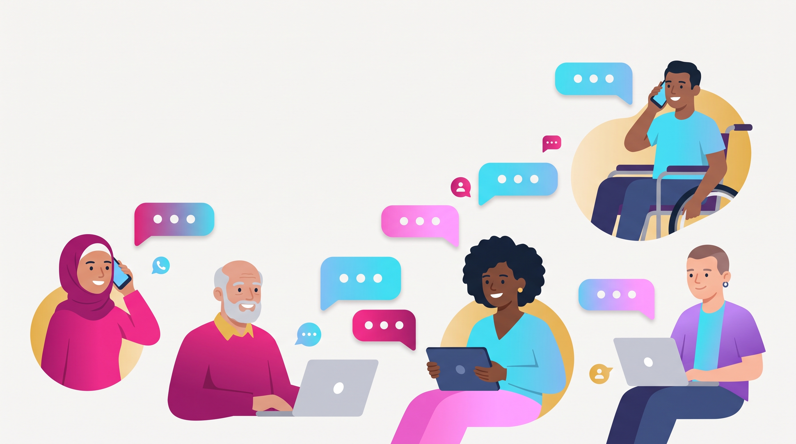 Ilustrace lidí diskutujících v ChatLab chatu