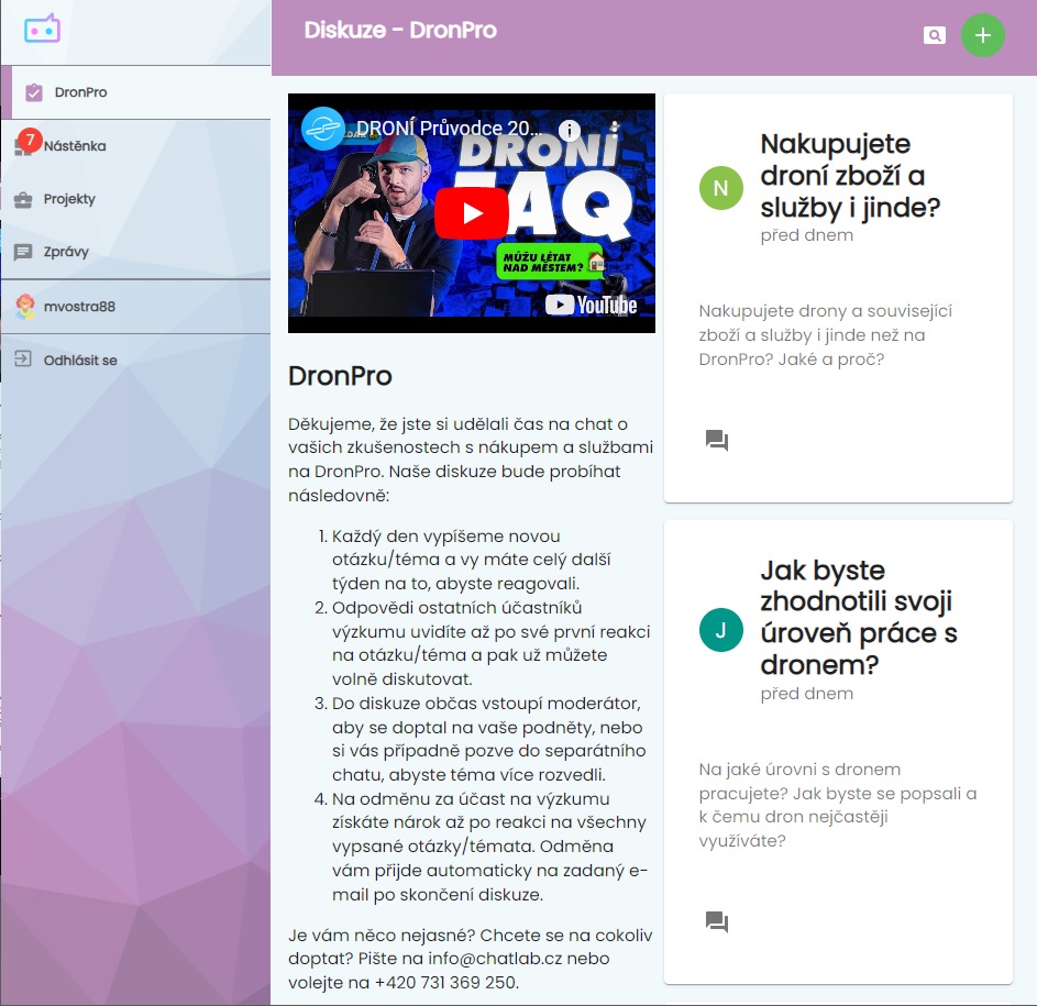 ChatLab — přehled projektu DronPro na počítači